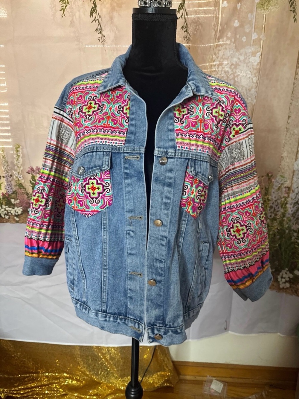 hmong handmade embroidery jeans jacket